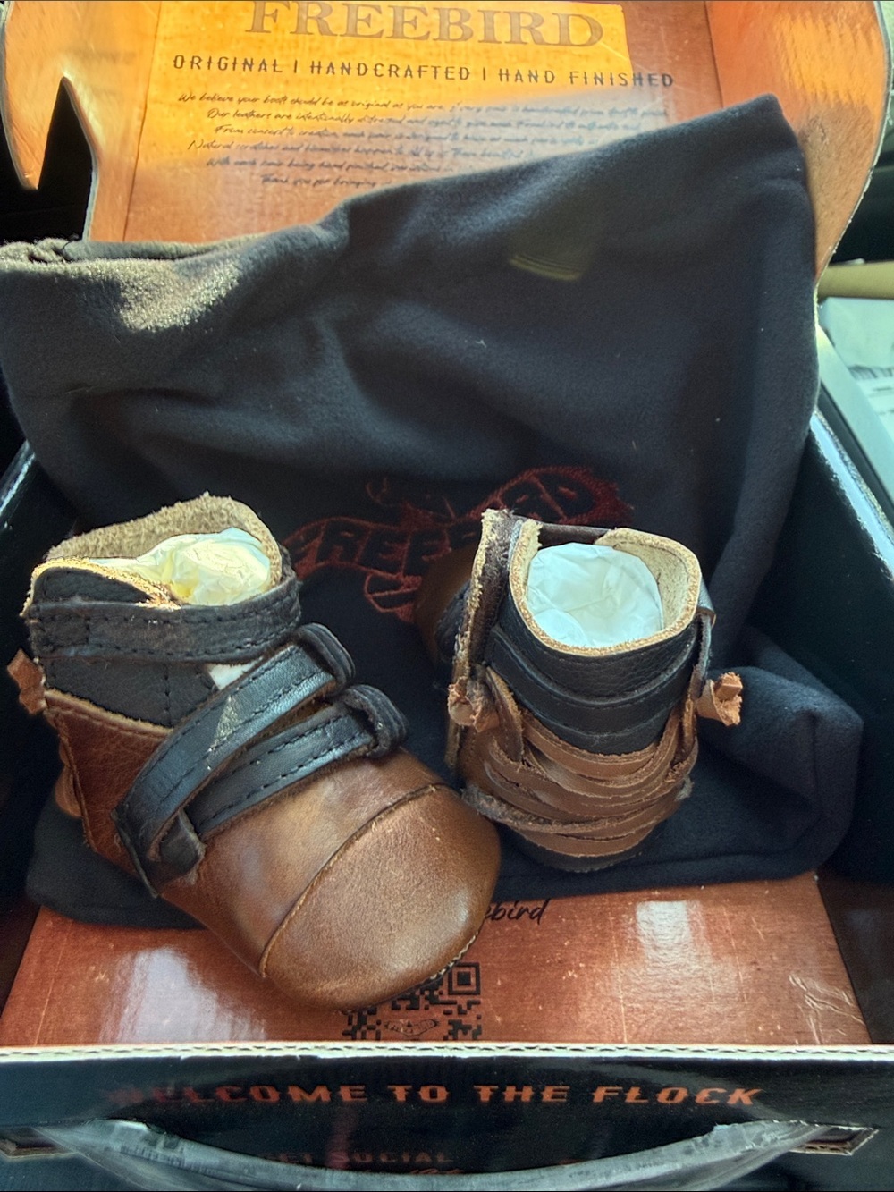 0-3 Months, Freebird, Brown and Black Leather Baby Crue Shoes